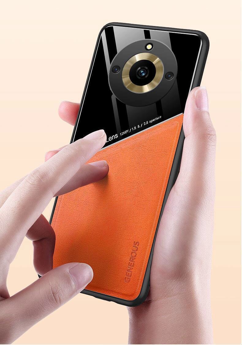 Чехол задняя панель MyPads для Realme 11 Pro / 11 Pro Plus из силикона, со вставками из импортной эко-кожи и оргстекла и встроенным магнитом для ав. — фото 1