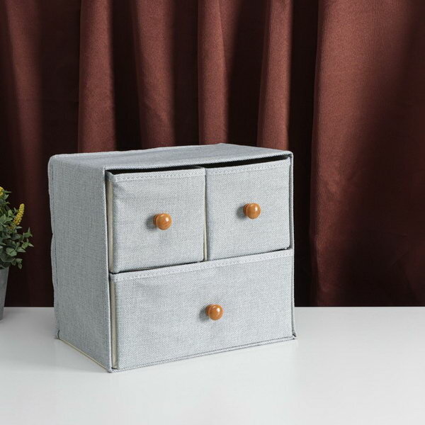 фото Короб "Франческа", 3 выдвижных ящика, 30x20x28 см, цвет серо-голубой