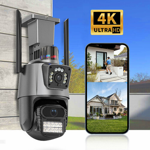 Уличная Wi-Fi камера видеонаблюдения 8 Мп Full HD 4K Камера двойная 8мп два объектива черная 213600₽