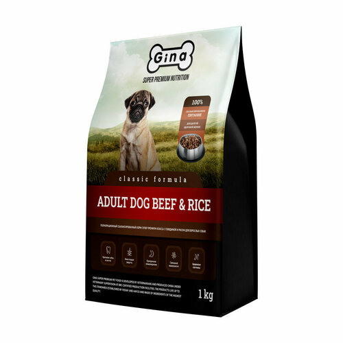 Gina Classic Dog Beef Rice сухой корм для собак с говядиной и рисом - 1 кг 823₽