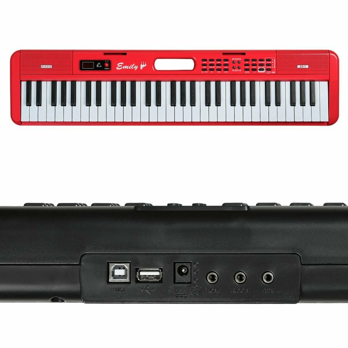 Синтезатор EMILY PIANO EK-7 RD портативный красный 61 клавиша в комплекте сетевой адаптер