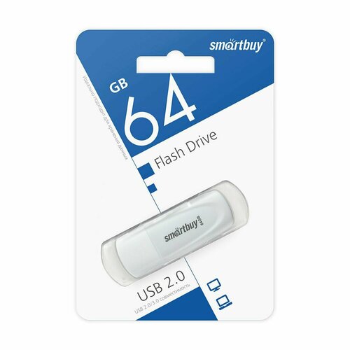 USB-флеш Smartbuy Scout 64GB, USB 2.0, цвет белый, пластик, 1 шт