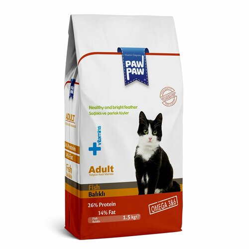 Корм для кошек Paw paw 1.5кг Adult Cat Food with Fish с рыбой сухой