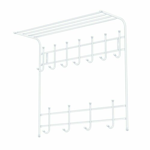 Вешалка металлическая настенная 2-х ярусная с полкой Ника 730х710х270мм, 11 крючков Матовый белый ВПТ11/МБ
