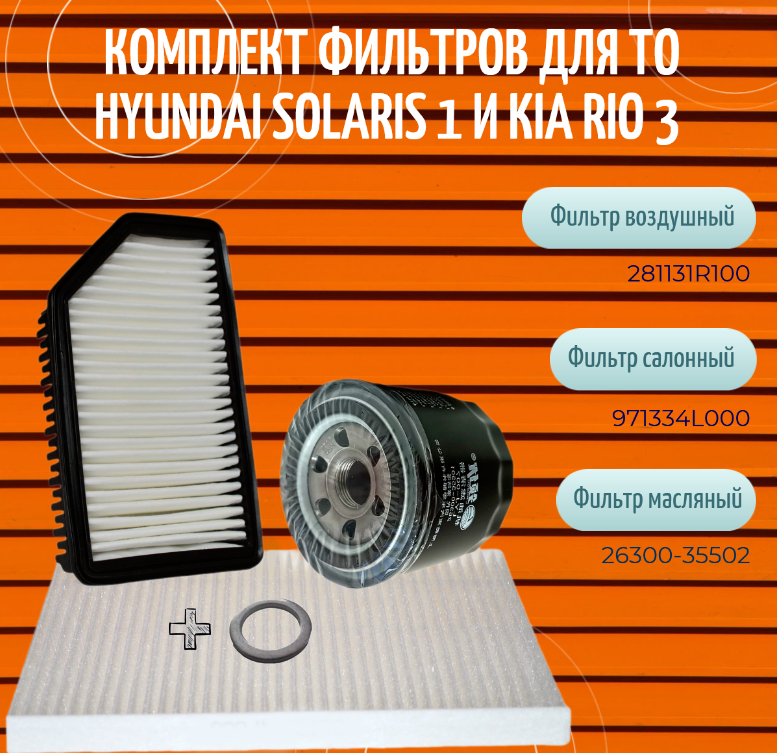 Комплект фильтров (комплект ТО) для автомобилей HYUNDAI Solaris 1 и KIA Rio 3
