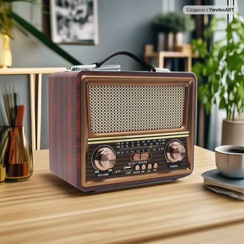 Портативная колонка R-2055BT Bluetooth USB Ретро колонка Беспроводная стерео система FM-радиоbrown 326100₽