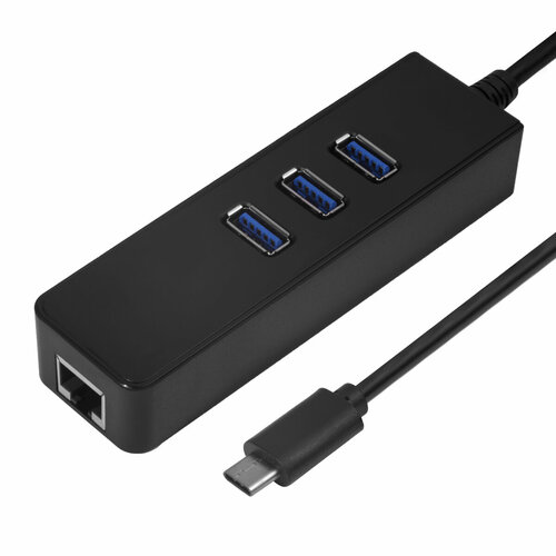 USB хаб GCR разветвитель для Macbook USB Type C на 3 USB порта + Rj45 технология OTG черный