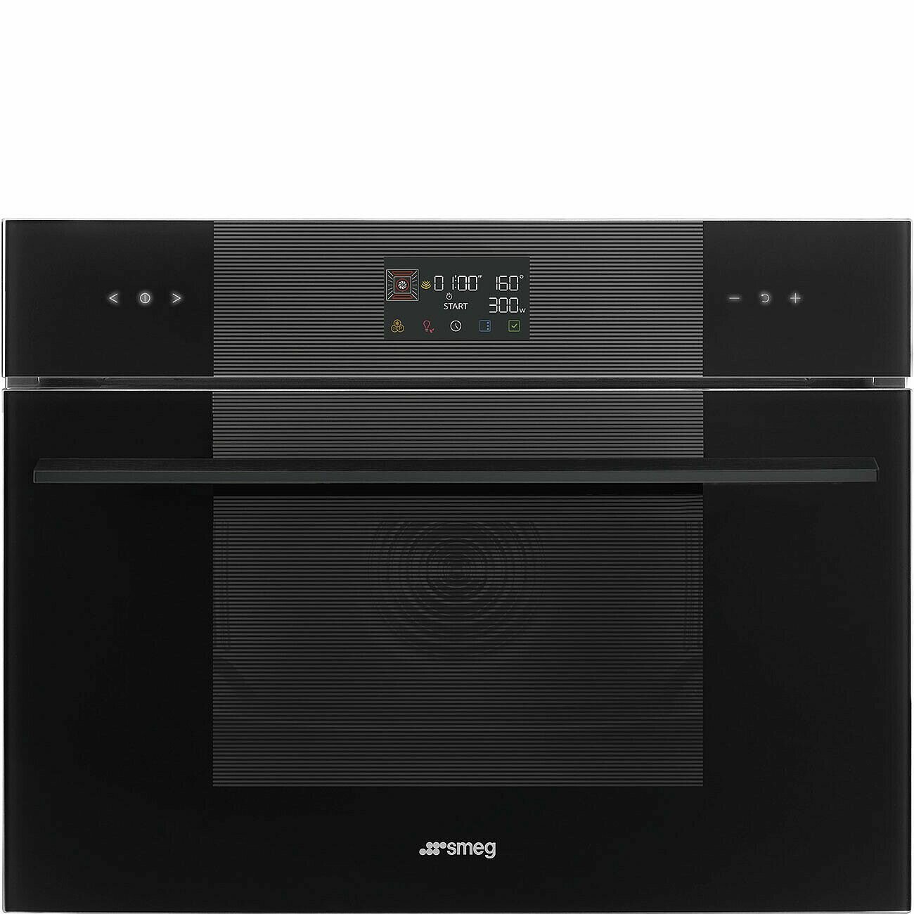 Компактный духовой шкаф Smeg SO4102M1B3, комбинированный с микроволнами, ширина 60 см, высота 45 см, 11 функций, чёрное стекло