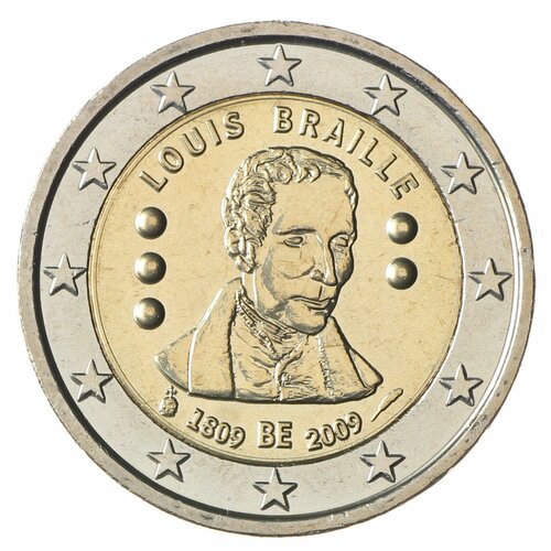 Бельгия 2 евро 2009 200 лет со дня рождения Луи Брайля клуб нумизмат монета 10 евро словакии 2009 года серебро 150 лет со дня рождения ауреля стодолы