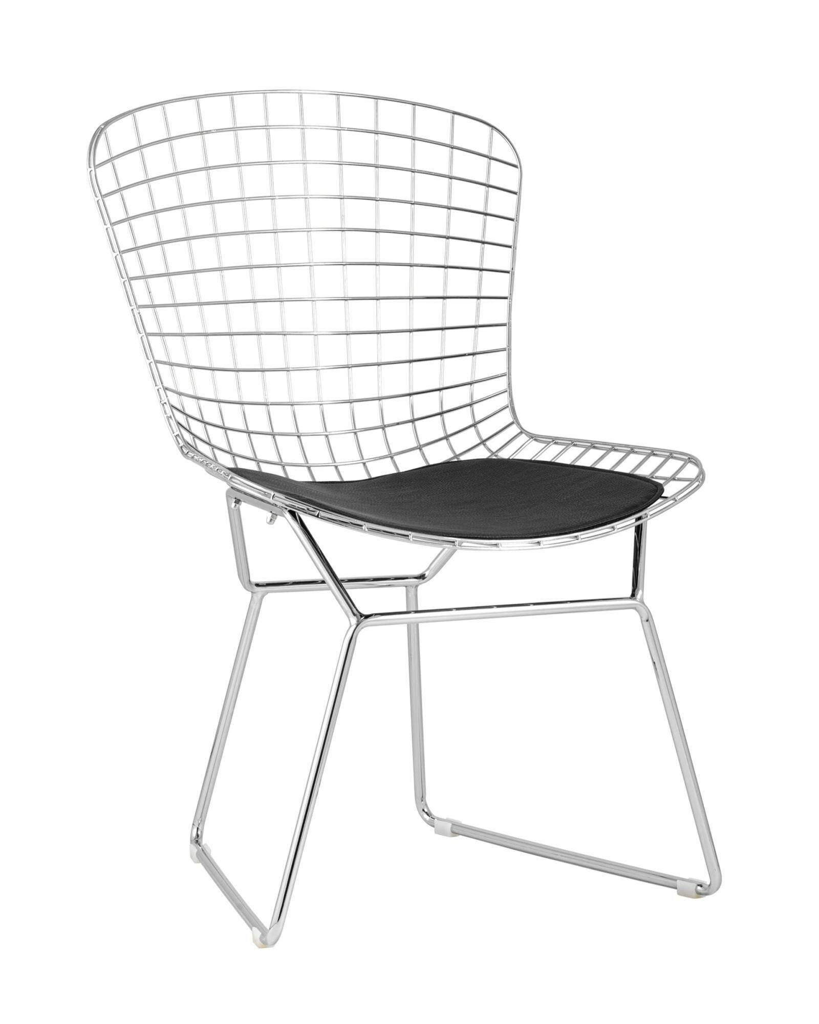 Стул обеденный Bertoia STOOL GROUP серебряный, экокожа, металл, мягкое сиденье, без подлокотников