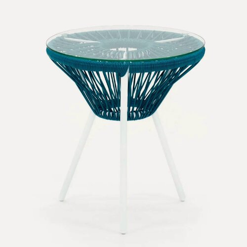 Изображение товара Кофейный стол KORNERA "Акапулько", каркас белый, искусственный ротанг темно-бирюзовый