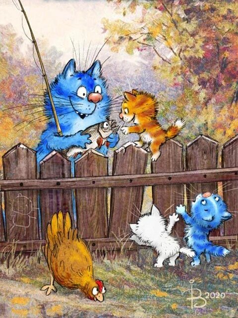 Алмазная живопись "Синие кошки", 16