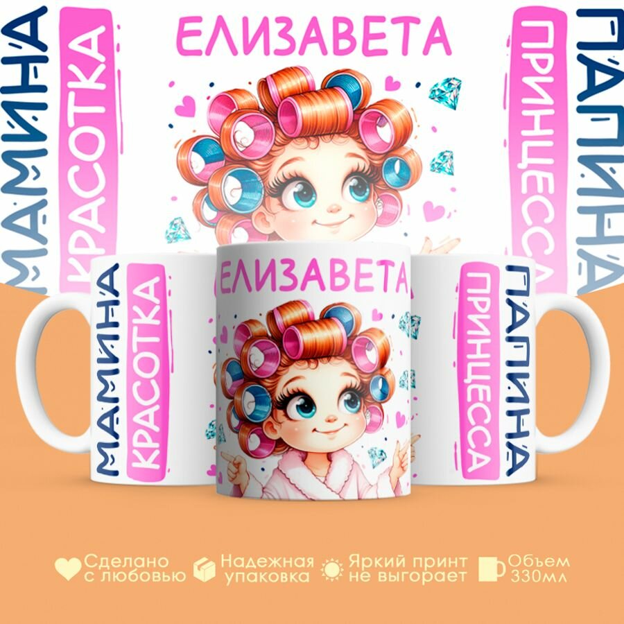 Кружка, "Елизавета, мамина красотка, папина принцесса", на 8 марта, день рождения, в подарок для девочки, дочки 330 мл