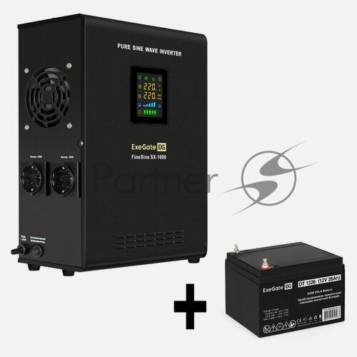 Изображение товара Комплект ИБП EX295997RUS + батарея 26Aч EX282970RUS 1шт (инвертор, синус, для котла, настенный) ExeGate FineSine SX-1000. LCD. AVR.2SH <1000VA/600W, чистая синусоида, цветной LCD-дисплей, AVR, 2*Schuko, линейно-интерактивный, крепление настенное/универ