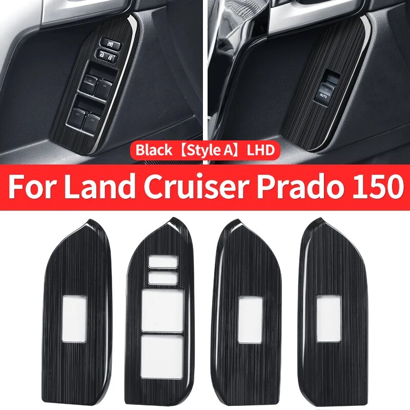 Для Toyota Land Cruiser Prado 150 2010-2021, аксессуары для модификации интерьера, стеклянная кнопка, панель FJ150 J15, дверная ручка автомобиля, Black Style A LHD