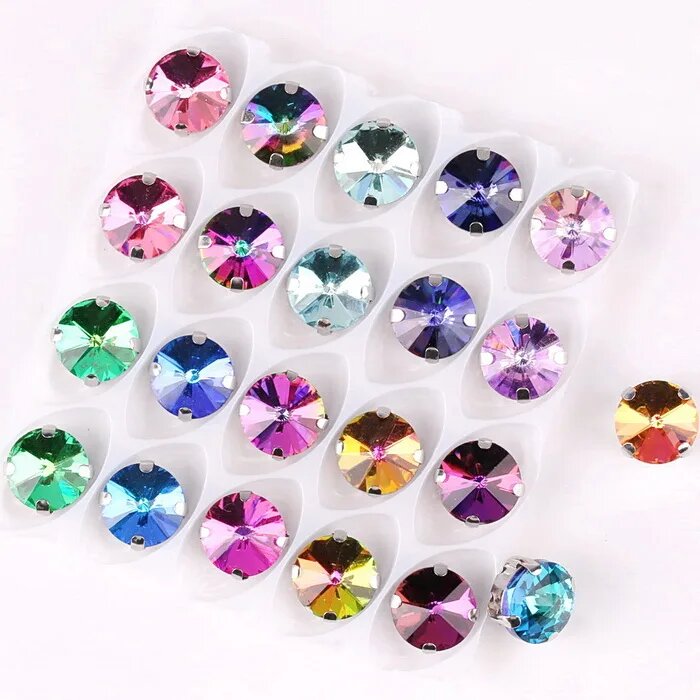 Стразы SNCRYSTAL круглые серебристые стеклянные разноцветные 8мм 10мм 10mm 20pcs, A17 RB colors mix