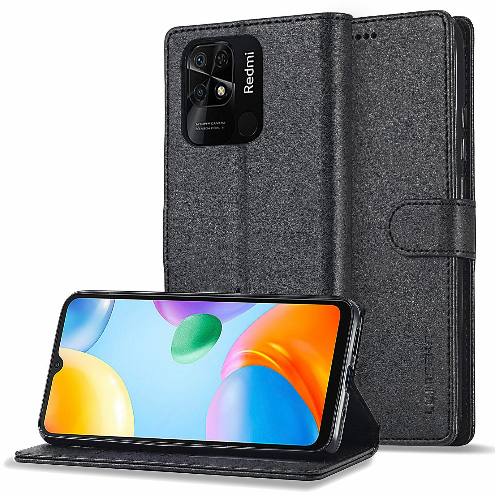 LCIMEEKE Кожаный книжка чехол для Xiaomi Redmi 10C / Ксяоми Редми 10С / Сяоми Редми 10С с визитницей из экокожи