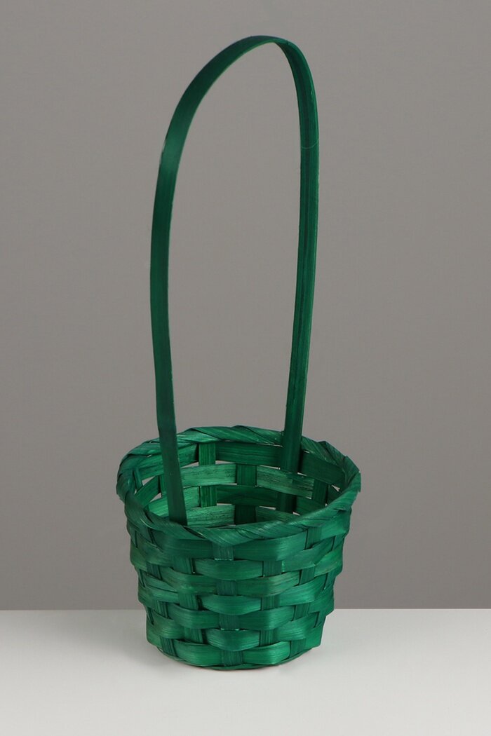 Корзина плетёная 13×13×9.5 см ручка h=21 см бамбук зелёная