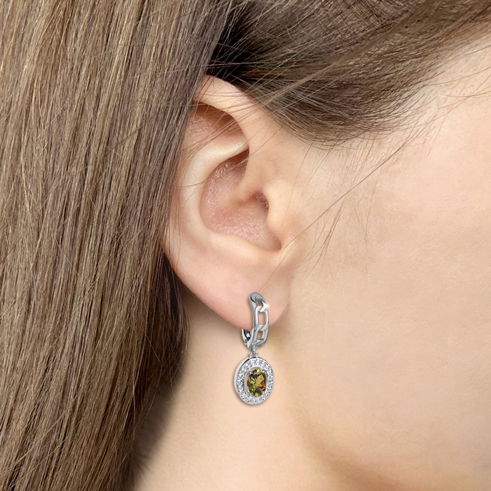 Серьги Diamant online, серебро, 925 проба, родирование, фианит, султанит, длина 2.8 см, , мультиколор — фото 1