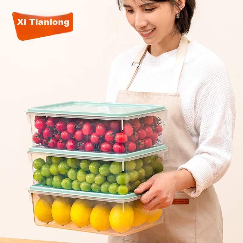 Xitianlong Refrigerator Storage Container, Food-Grade Plastic Sealed Box, Vegetable And Fruit Freezer Container, 4L, 1 Piece
