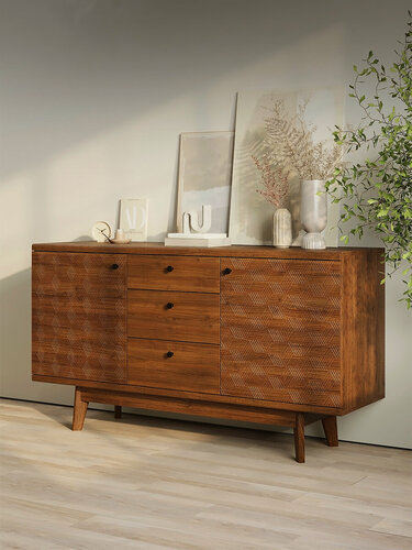 Изображение товара Комод под телевизор Puzzlemebel Соты, тв тумба на ножках с рельефным орнаментом, длина 142 см, коричневый