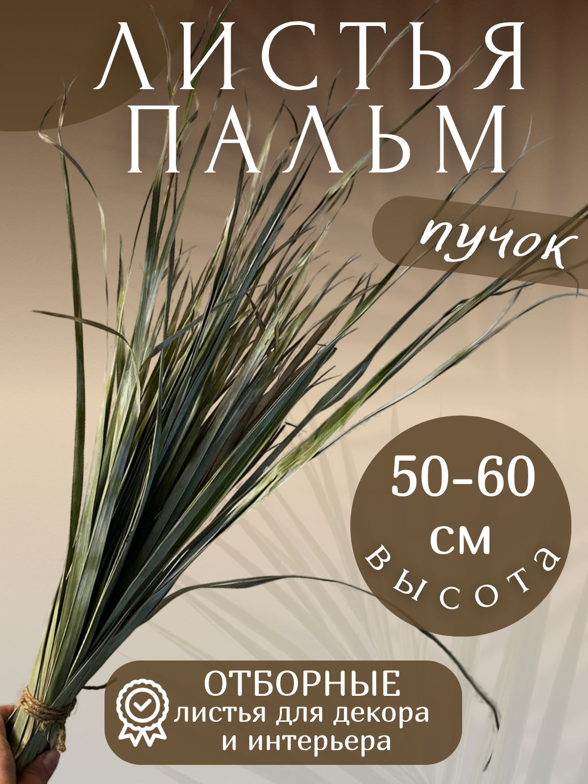 Сухоцветы Lampas Pampas, пучок листьев финиковой пальмы, для декора, 1 шт
