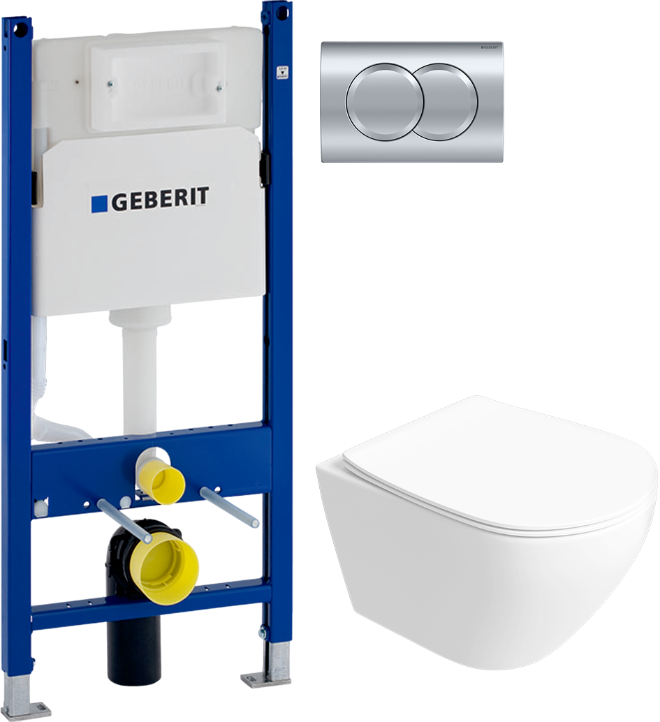 Комплект Унитаз подвесной STWORKI Кронборг S28401WH + Инсталляция Geberit Duofix Delta 458.149.21.1 с кнопкой смыва хром