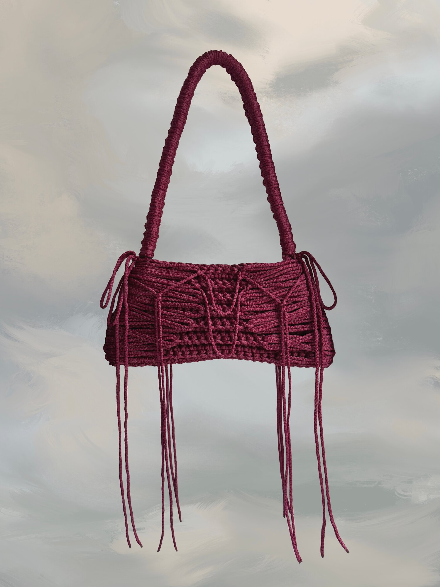 Сумка багет BUNN:SHEE, фактура вязаная, винный