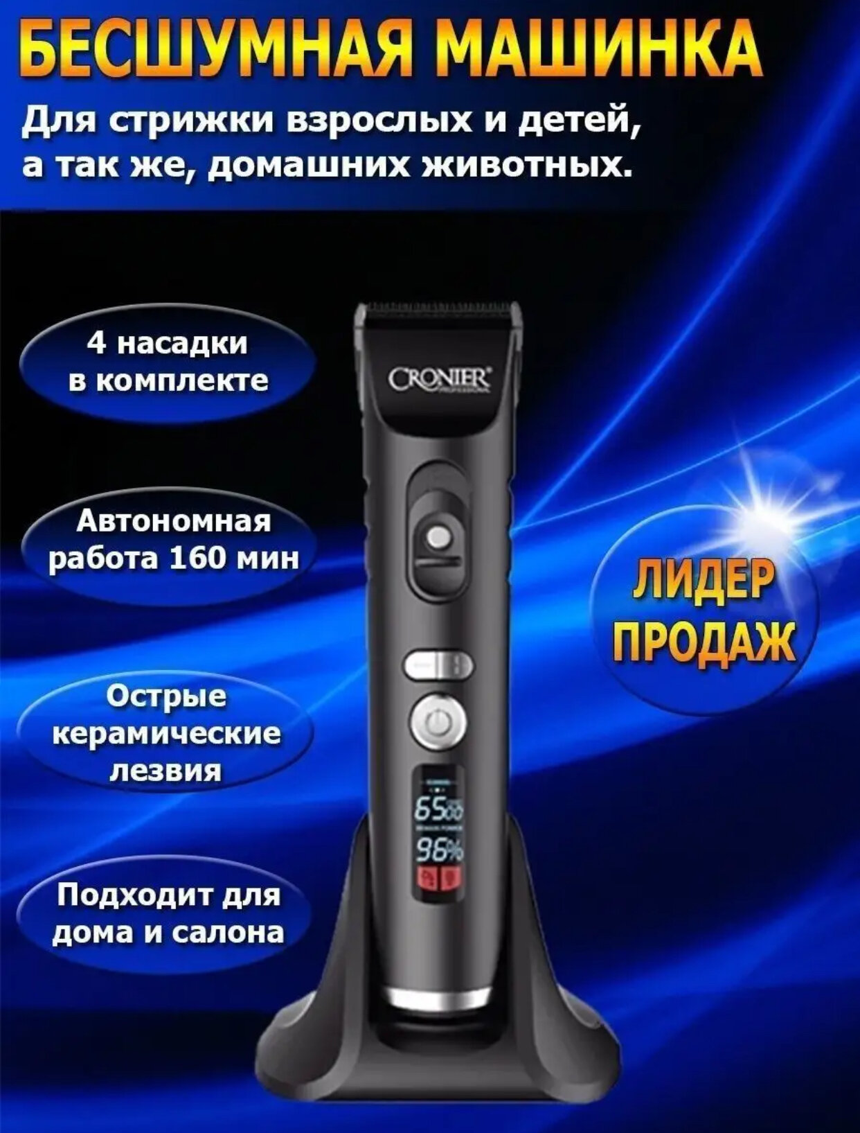 CRONIER CR-R1, профессиональный триммер для волос и бороды, машинка для стрижки волос, бритвенный станок!