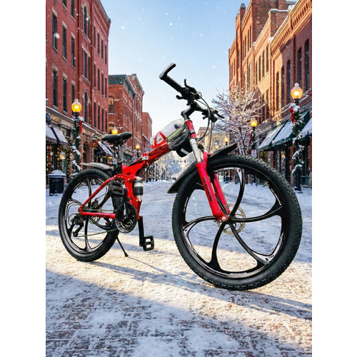 Горный складной велосипед на дисках GROM, городской, 26 дюймов / взрослый, мужской и женский для прогулки / скоростной, спортивный велик для подростков красный