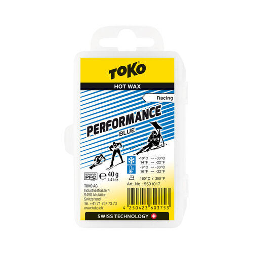 Низкофтористый парафин TOKO Performance blue 40g 5501017 жидкий парафин toko base performance liquid paraffin blue 100ml 5502046 10°с 30°с