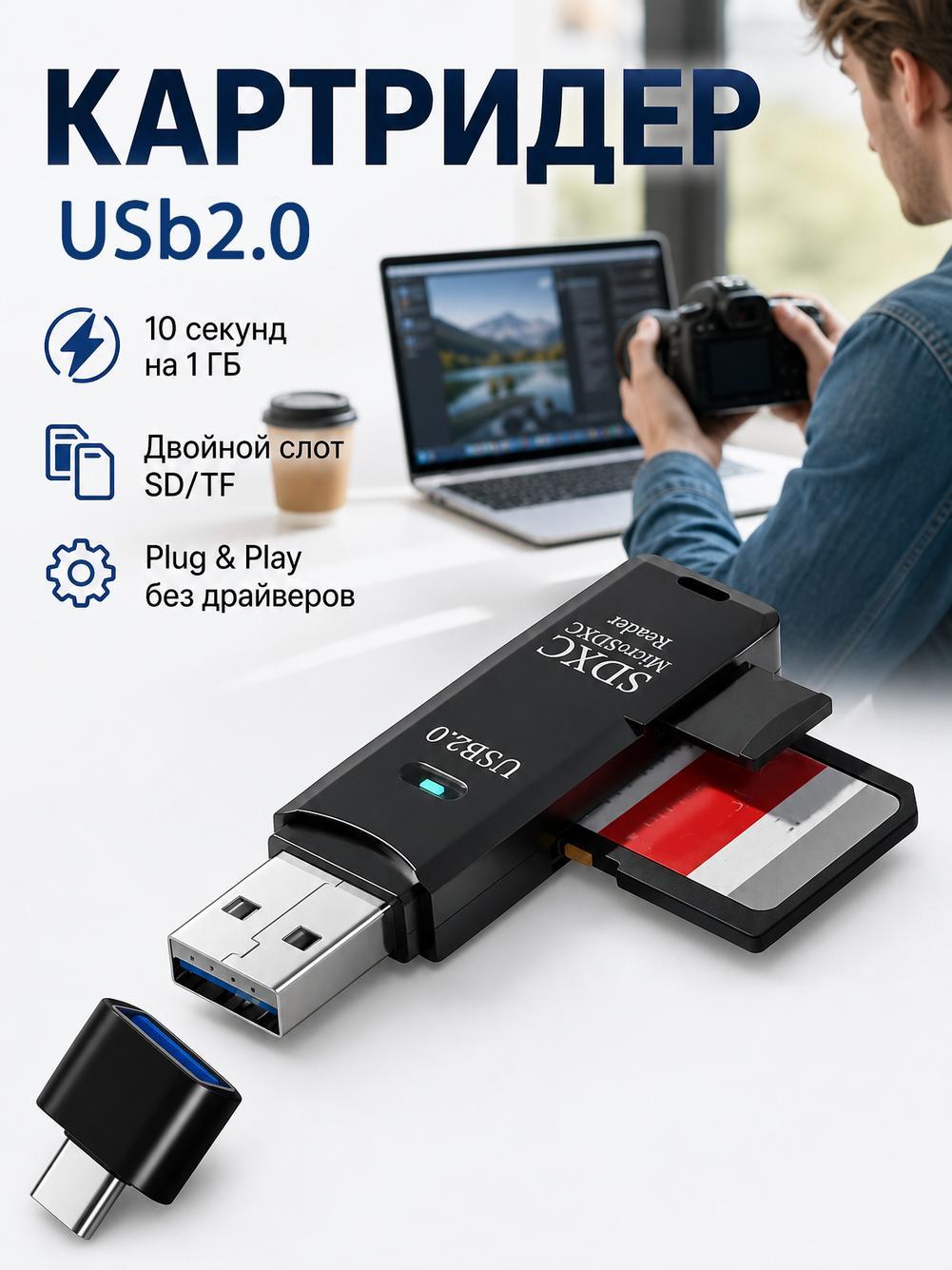 Кардридеры, слота для карт SD и Micro SD.