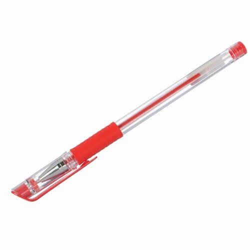 Ручка гелевая красная, с резиновым держателем, 14,9см, наконечник 0,5мм (цена за 1 шт.)