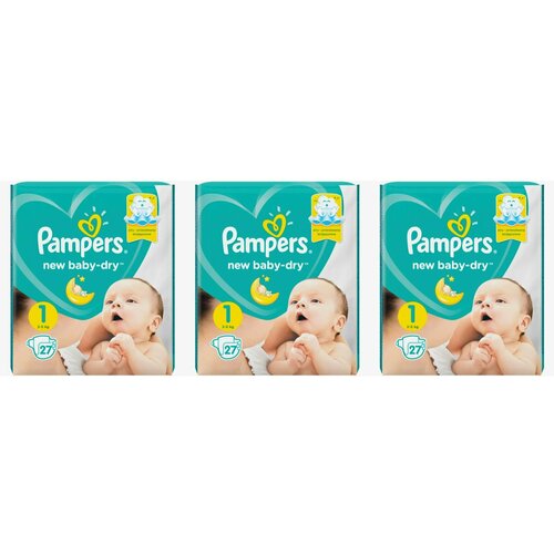 Pampers Подгузники, New Baby Dry, 2-5 кг, 27 шт, 3 уп влажные салфетки pampers new baby 50 шт 1 уп