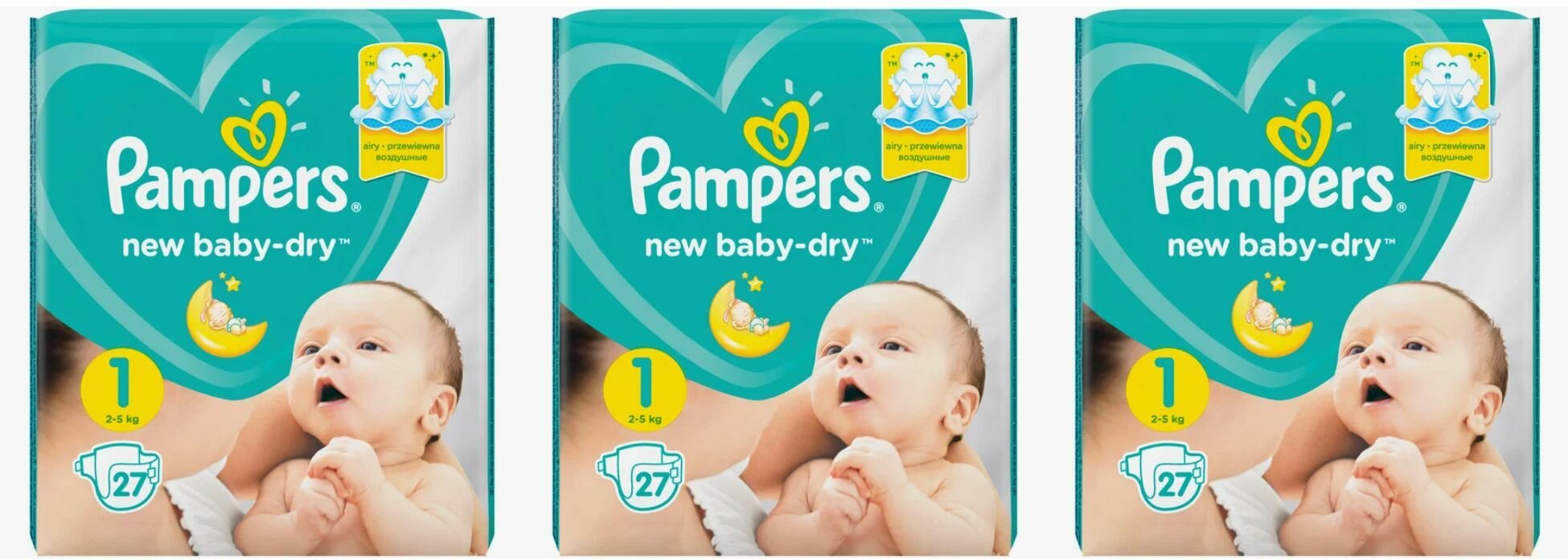 Pampers Подгузники, New Baby Dry, 2-5 кг, 27 шт, 3 уп