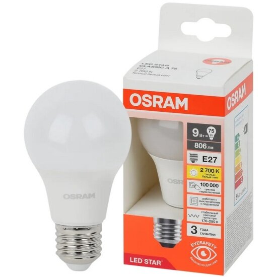 Светодиодная лампа Ledvance-osram Osram LS CLASSIC A75 9W/827 170-250V FR E27 10X1