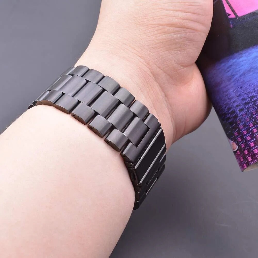 Ремешок металлический из нержавеющей стали для умных смарт часов Apple Watch 42/44/45 mm series 3 / 4 / 5 / 6 / 7 / 8 SE блочный, Серебристо-черный — фото 3