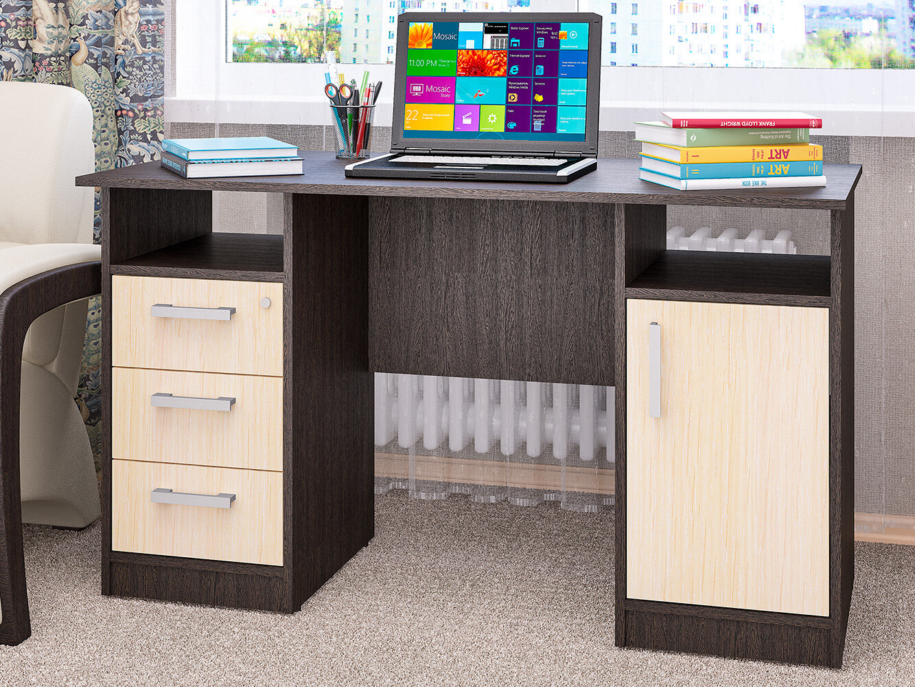 фото Стол письменный двухтумбовый Фронда-4 Венге/молоко