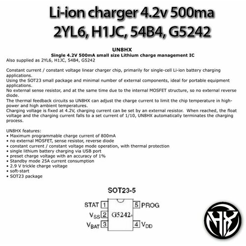 Чарджер для Li-ion аккумулятора 4.2v 500ma UN8HX