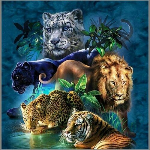 Алмазная мозаика «Дикие кошки» 45×45 см, 40 цветов алмазная мозаика дикие кошки 45 45 см 40 цветов