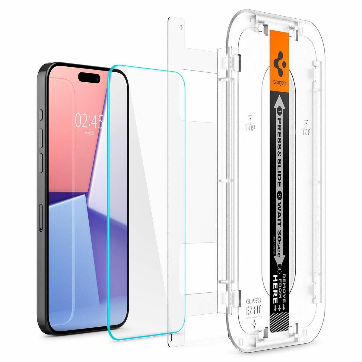 Защитное стекло Spigen на iPhone 15 Pro (AGL06892) Glass tR EZ Fit 2 шт / Спиген стекло для Айфон 15 Про, прочное, олеофобное покрытие, прозрачное — фото 1