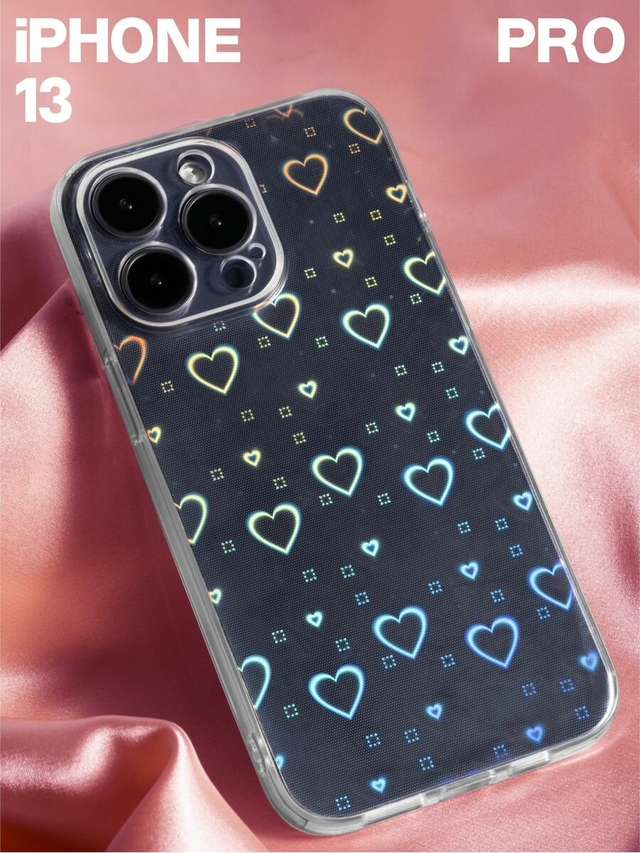 Чехол "Сердечки", для iPhone 13 Pro, силиконовый, прозрачный, защита камеры