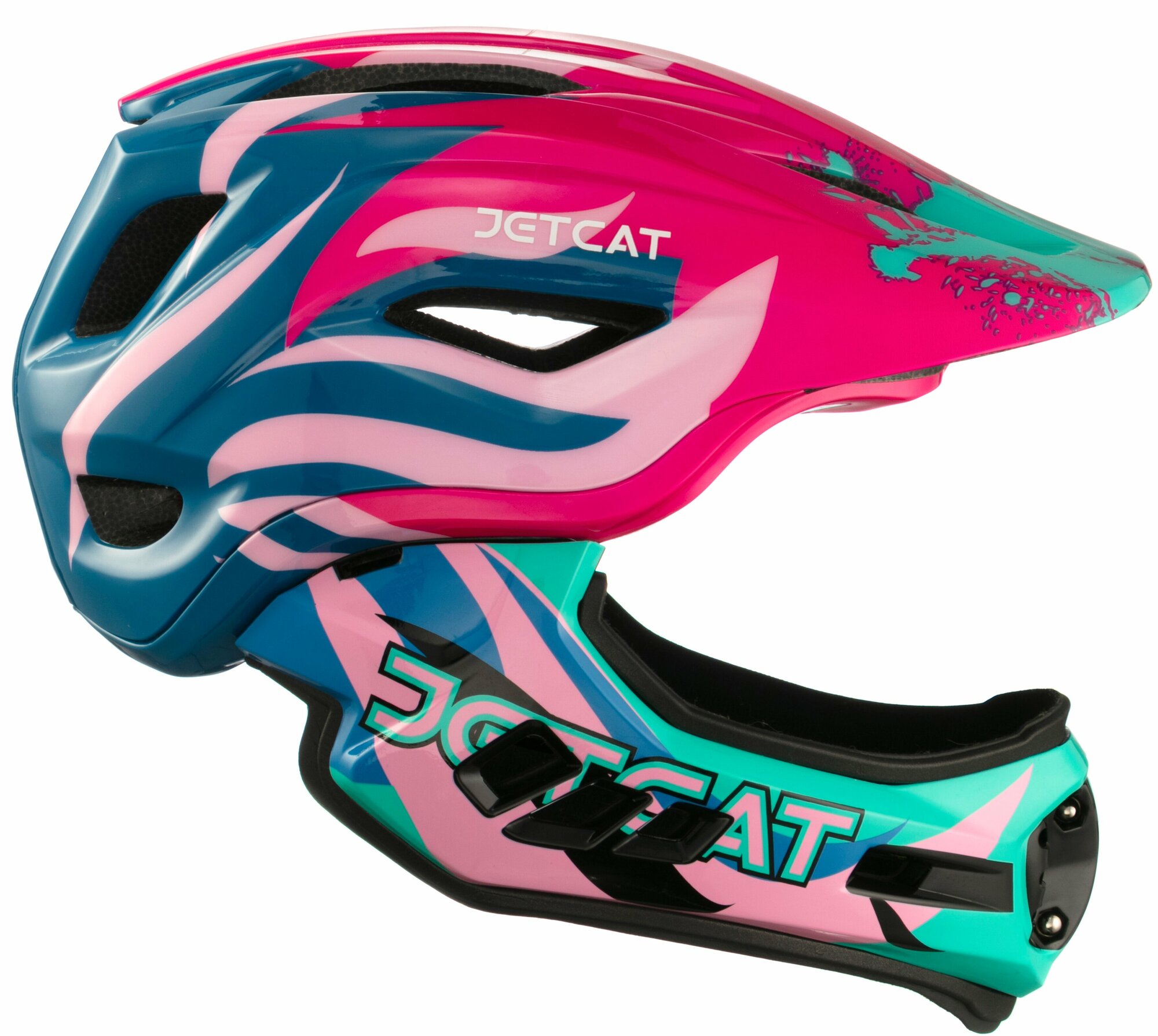 Шлем - JETCAT - Raptor SE - размер "S" (48-53см) - Pink/Blue/Mint - FullFace- защитный - велосипедный - велошлем - детский