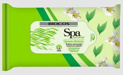 Влажные салфетки BioCos spa Aroma, зеленый чай с жасмином, 15 шт