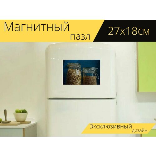 Магнитный пазл Хлопья, хлопья полбы, овсянка на холодильник 27 x 18 см.