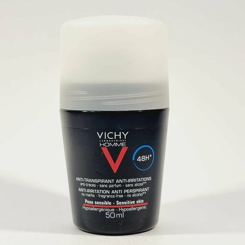 Мужской дезодорант-антиперспирант шариковый VICHY HOMME для чувствительной кожи, против избыточного потоотделения 48H 50 мл (из Финляндии) vichy дезодорант шарик deodorants антиперспирант 48 часов для чувствительной кожи 50 мл