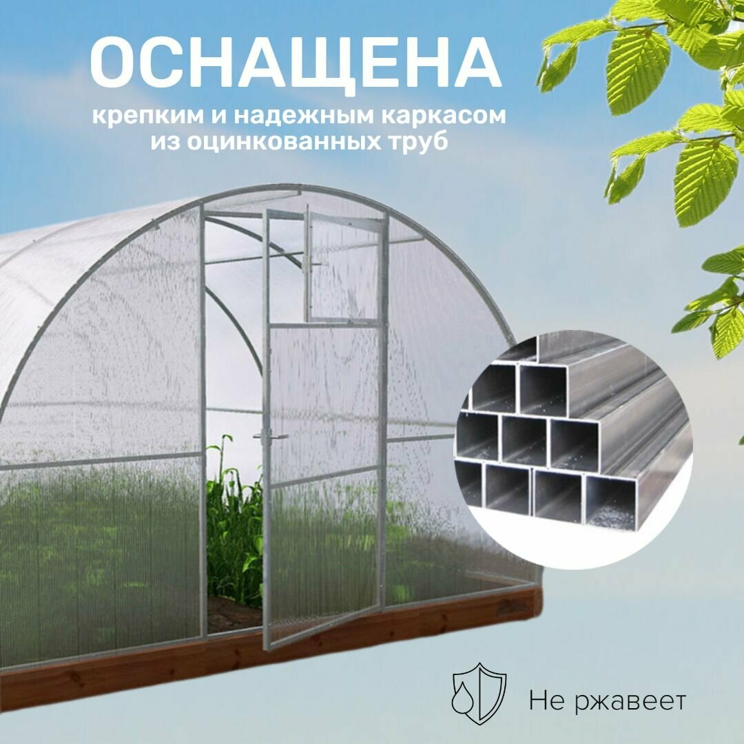 Теплица Арочная (Поликарбонат в комплекте) 3 х 6 метра, оцинкованный каркас 20х20 мм — фото 1