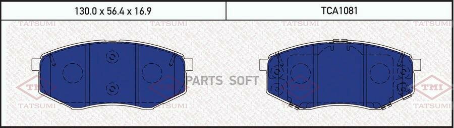 TATSUMI TCA1081 Колодки тормозные KIA SOUL 14-/HYNDAI i20 10-/SONATA 09- передние