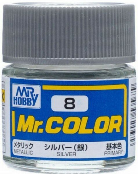 Краска акриловая на специальном разбавителе MR.HOBBY Mr.Color Silver, металлик, 10мл.