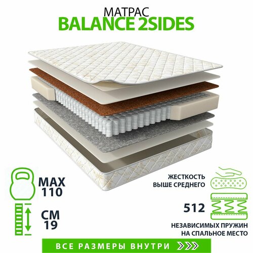 Матрас Аскона Balance 2Sides 180x186, двусторонний с разной жесткостью, пенополиуретан кокосовое волокно